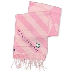 Victorias Secret Fringed Scarf Rhinestone Embellished Heart Patch Soft Pink NWOT